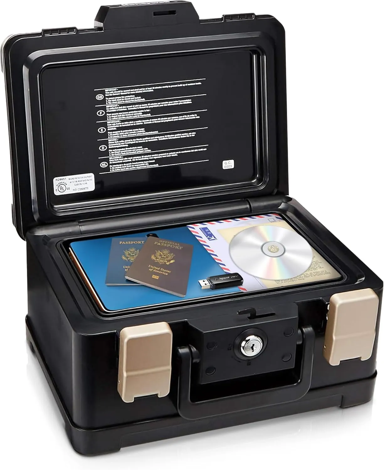 Honeywell Safes & Door Locks - Fireproof & Waterproof Small Safe Box Chest for Home - Fits Folded Letter Size Documents - Strong ABS Plastic - Document Box with Key Lock System - 0.15 CU, Black, 1102