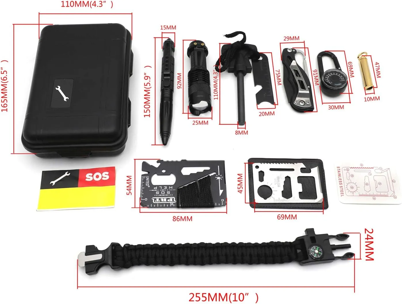 HongK- Outdoor Gear Survival Kit 8 in 1 Portable Foldable Emergency Tools Military Camping Tactical Outdoor Disaster Zombie [P/N: ET-OUTDOOR004-RAW]