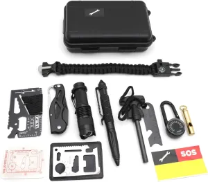 HongK- Outdoor Gear Survival Kit 8 in 1 Portable Foldable Emergency Tools Military Camping Tactical Outdoor Disaster Zombie [P/N: ET-OUTDOOR004-RAW]