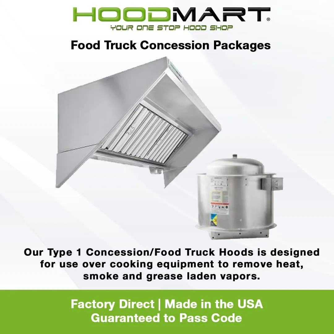 HOODMART 11' Concession Trailer Hood System for Food Truck | Commercial Range Hood with Direct Drive Exhaust Fan | Stainless Steel Kitchen Equipment with Install Kit Included