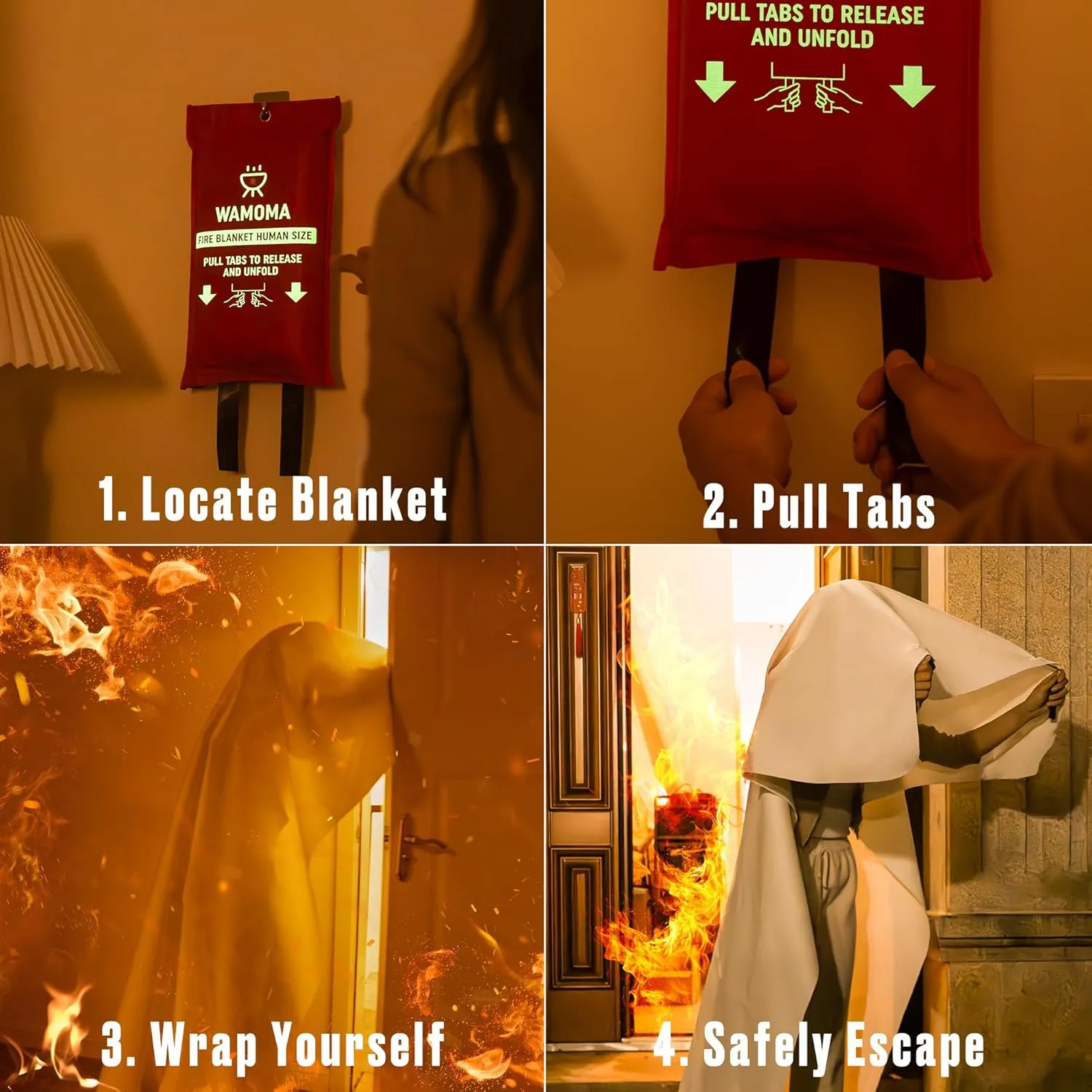 Human Size Fire Blanket - (47" x 71") Extra Large Fire Proof Blanket for Home, RV, Grill, BBQ, Fireplace Emergency Fire Protection, High Heat Resistant Fiberglass Safety Sheet Waterproof