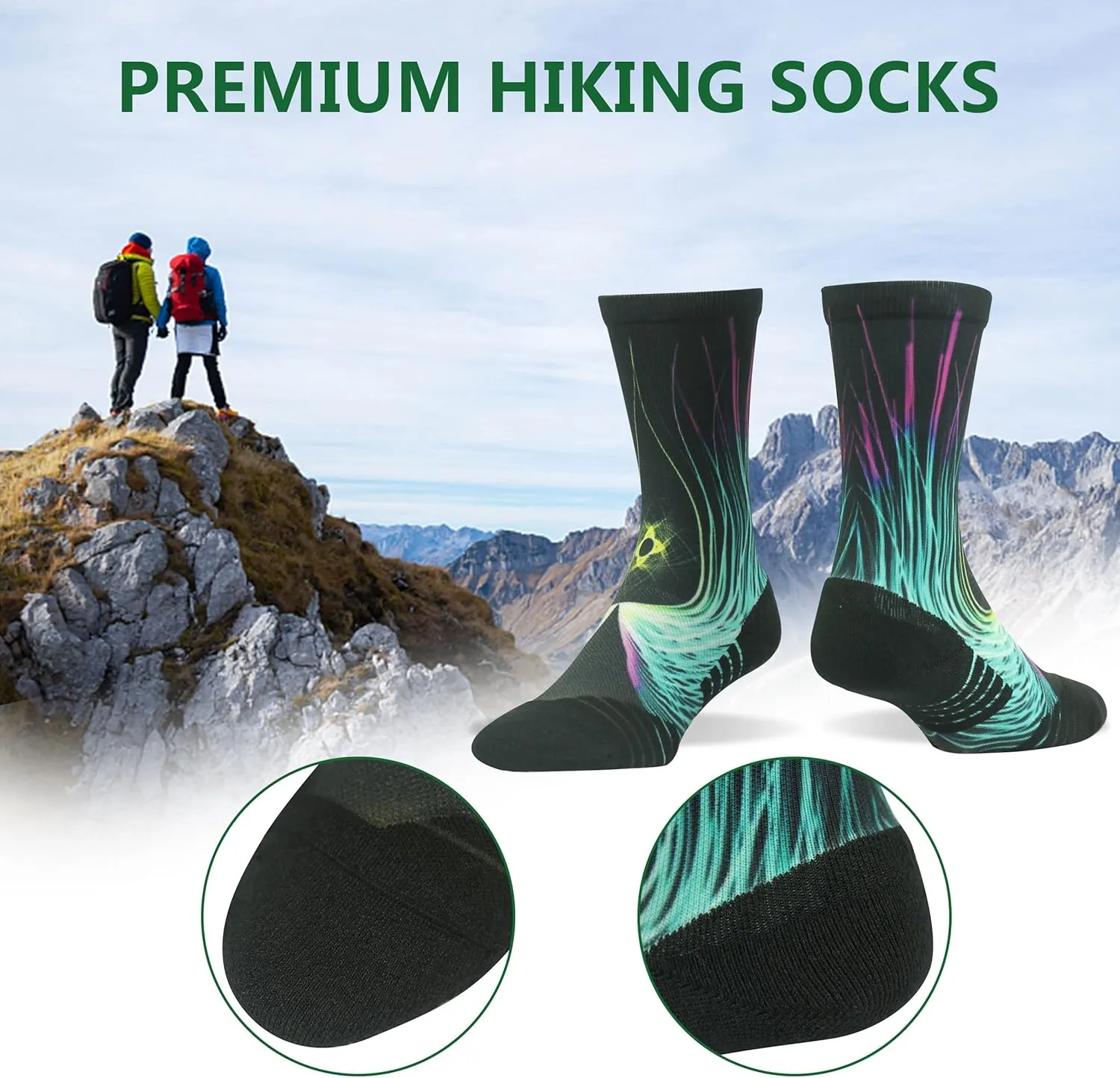 HUSO Hiking Socks Men Women Fashion Novelty Digital Printing Sports Crew Socks 3, 4 Pairs
