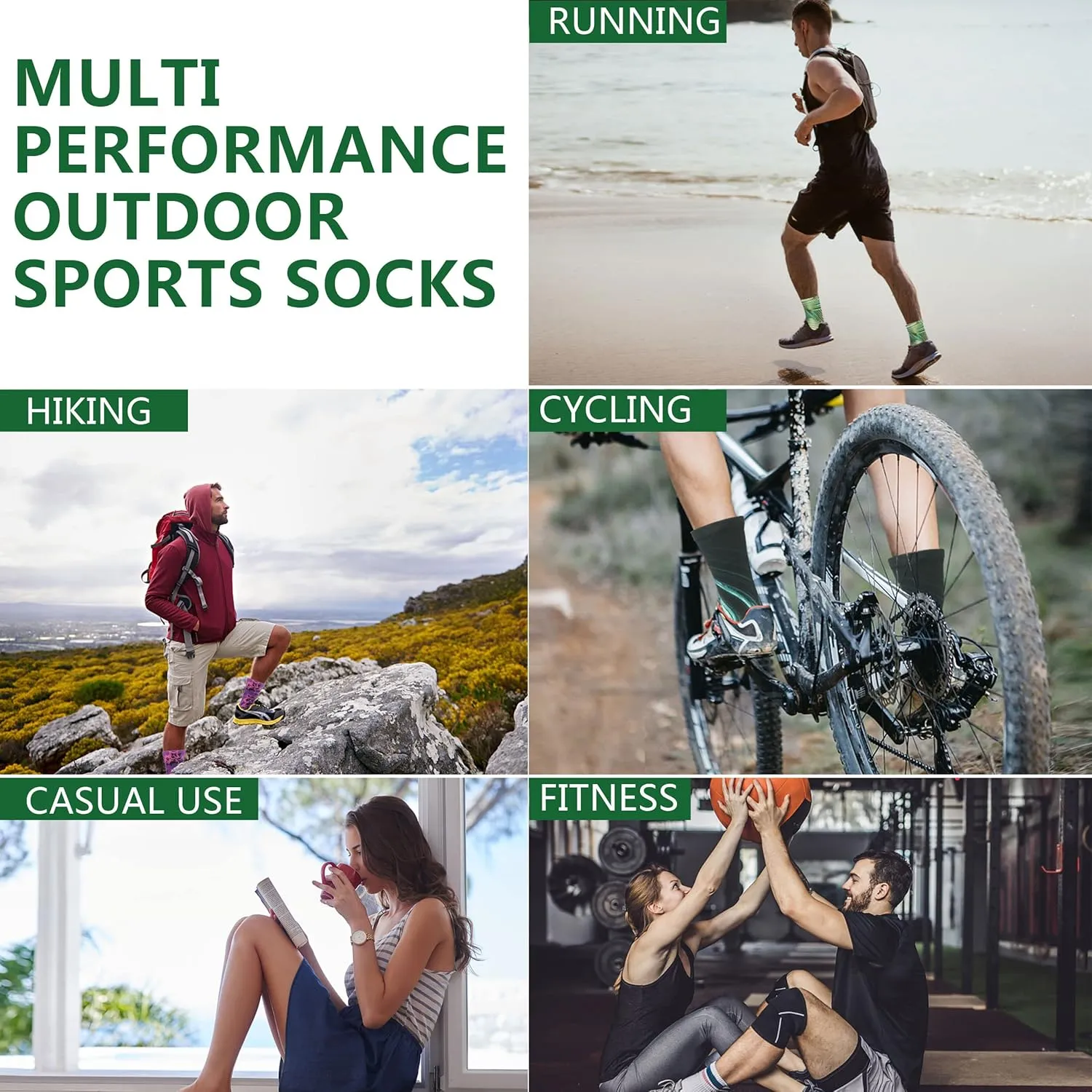 HUSO Hiking Socks Men Women Fashion Novelty Digital Printing Sports Crew Socks 3, 4 Pairs