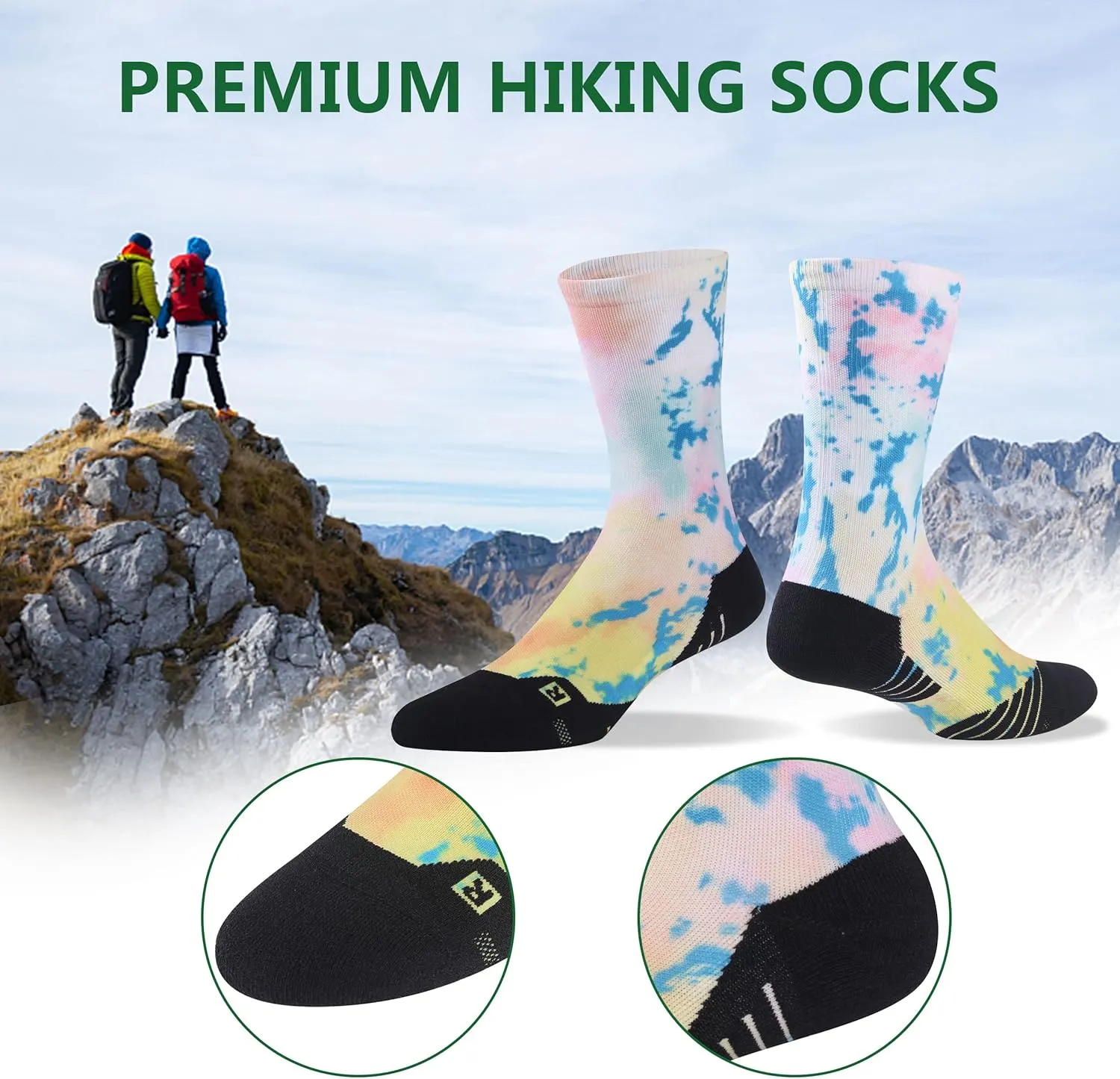 HUSO Hiking Socks Men Women Fashion Novelty Digital Printing Sports Crew Socks 3, 4 Pairs