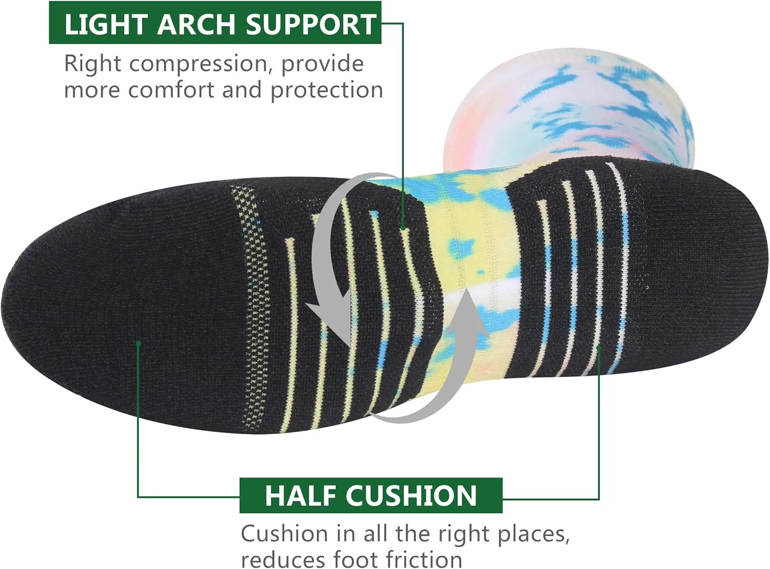 HUSO Hiking Socks Men Women Fashion Novelty Digital Printing Sports Crew Socks 3, 4 Pairs
