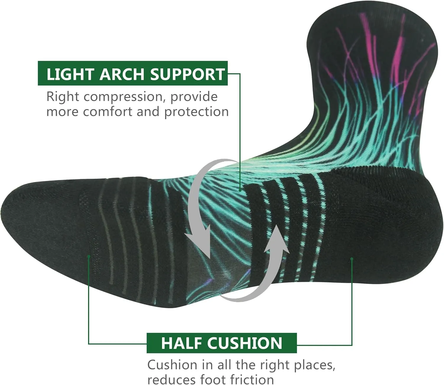 HUSO Hiking Socks Men Women Fashion Novelty Digital Printing Sports Crew Socks 3, 4 Pairs