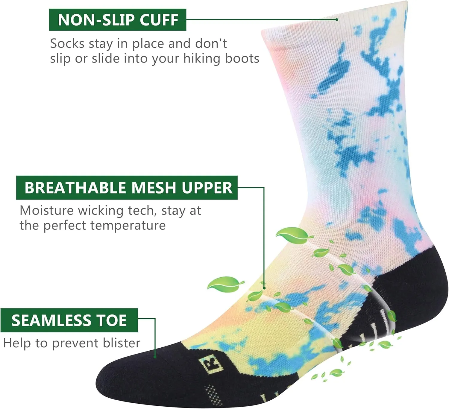 HUSO Hiking Socks Men Women Fashion Novelty Digital Printing Sports Crew Socks 3, 4 Pairs
