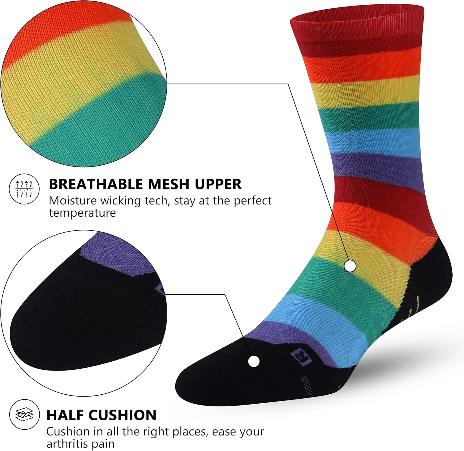 HUSO Unisex Funky Digital Printed Athletic Crew Hiking Cycling Socks 4 Pairs
