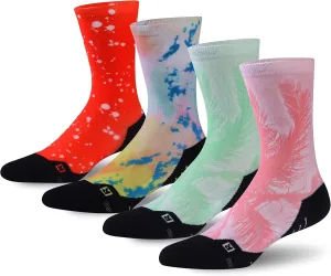 HUSO Unisex Funky Digital Printed Athletic Crew Hiking Cycling Socks 4 Pairs