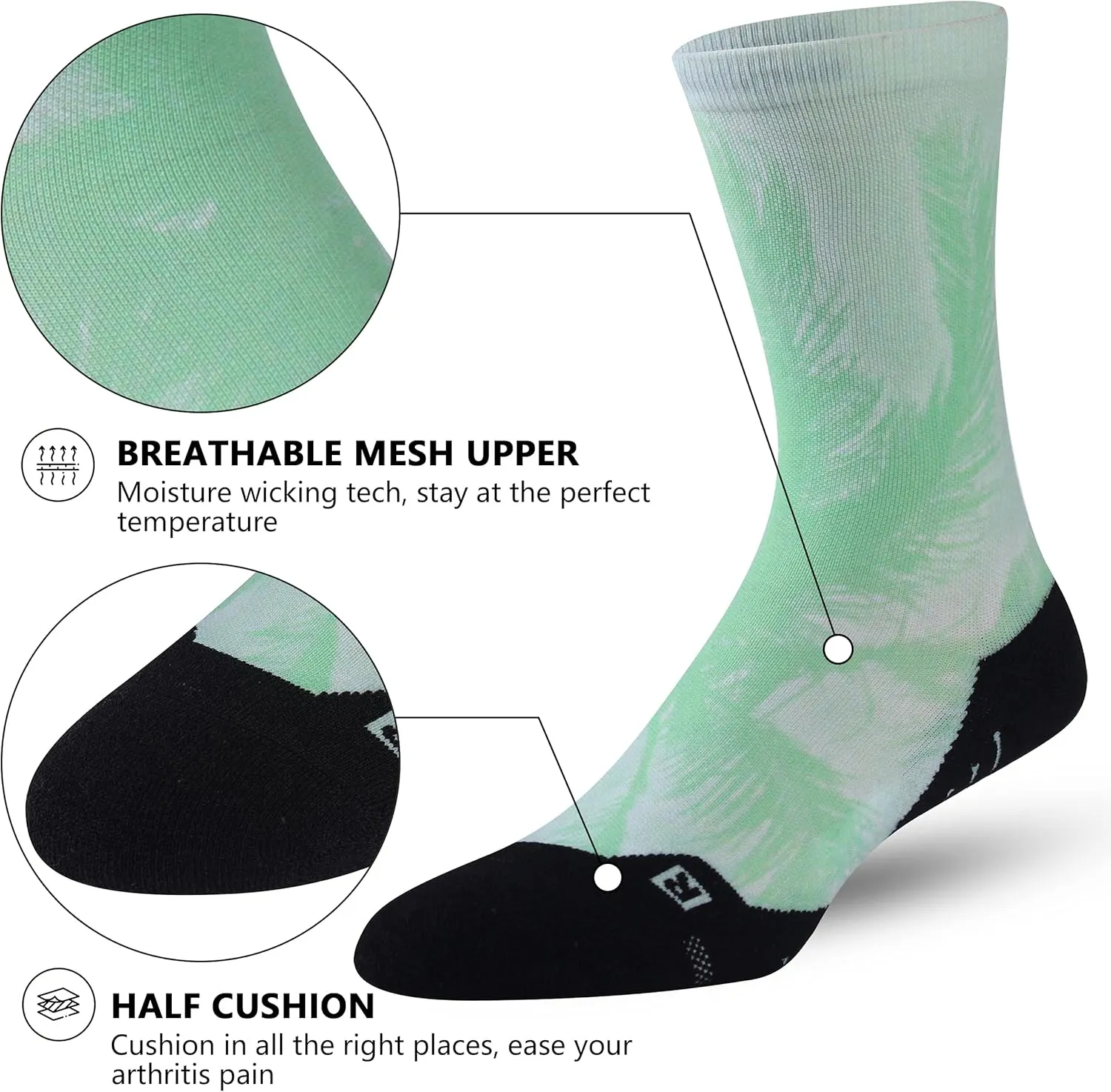 HUSO Unisex Funky Digital Printed Athletic Crew Hiking Cycling Socks 4 Pairs
