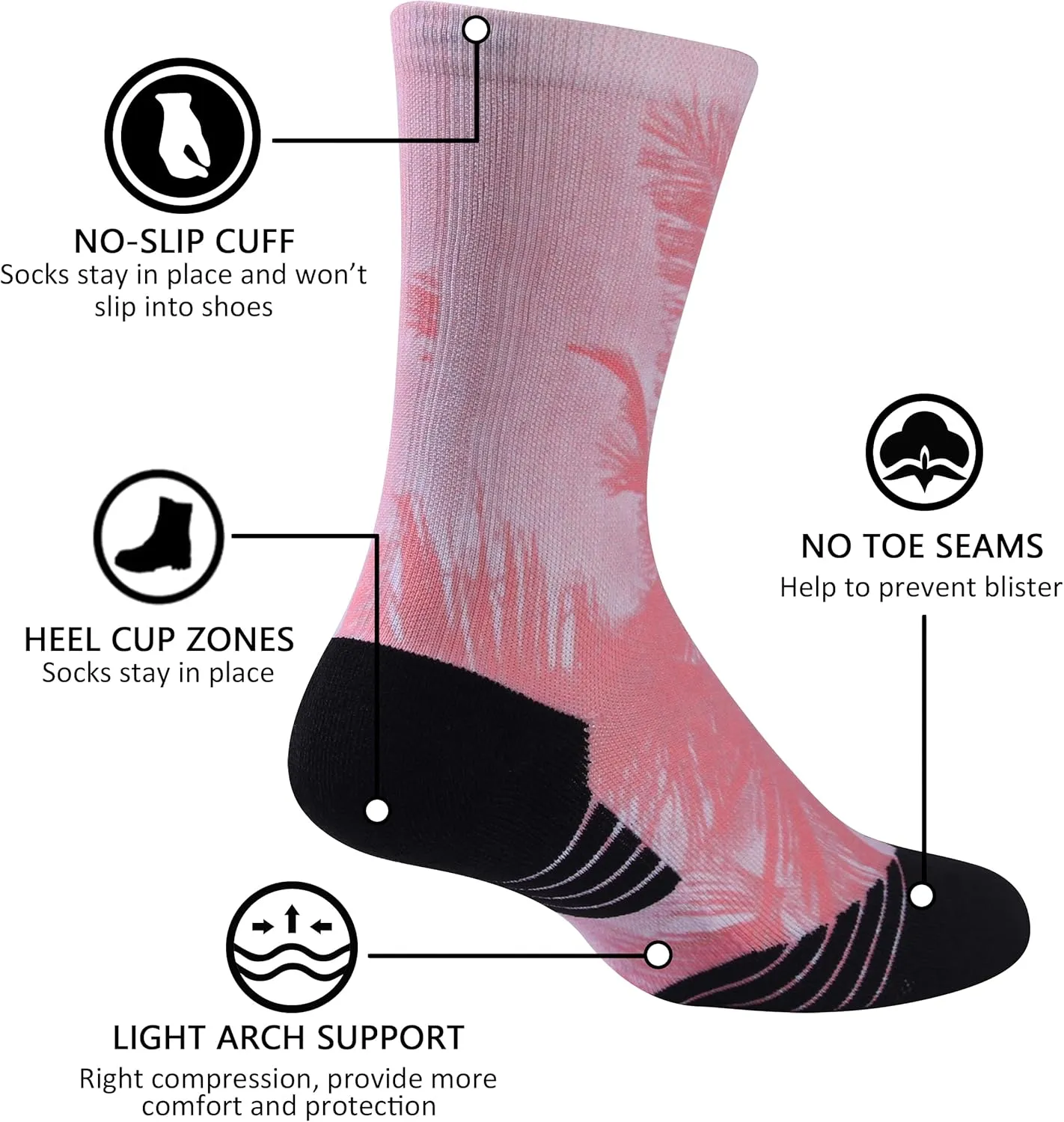 HUSO Unisex Funky Digital Printed Athletic Crew Hiking Cycling Socks 4 Pairs