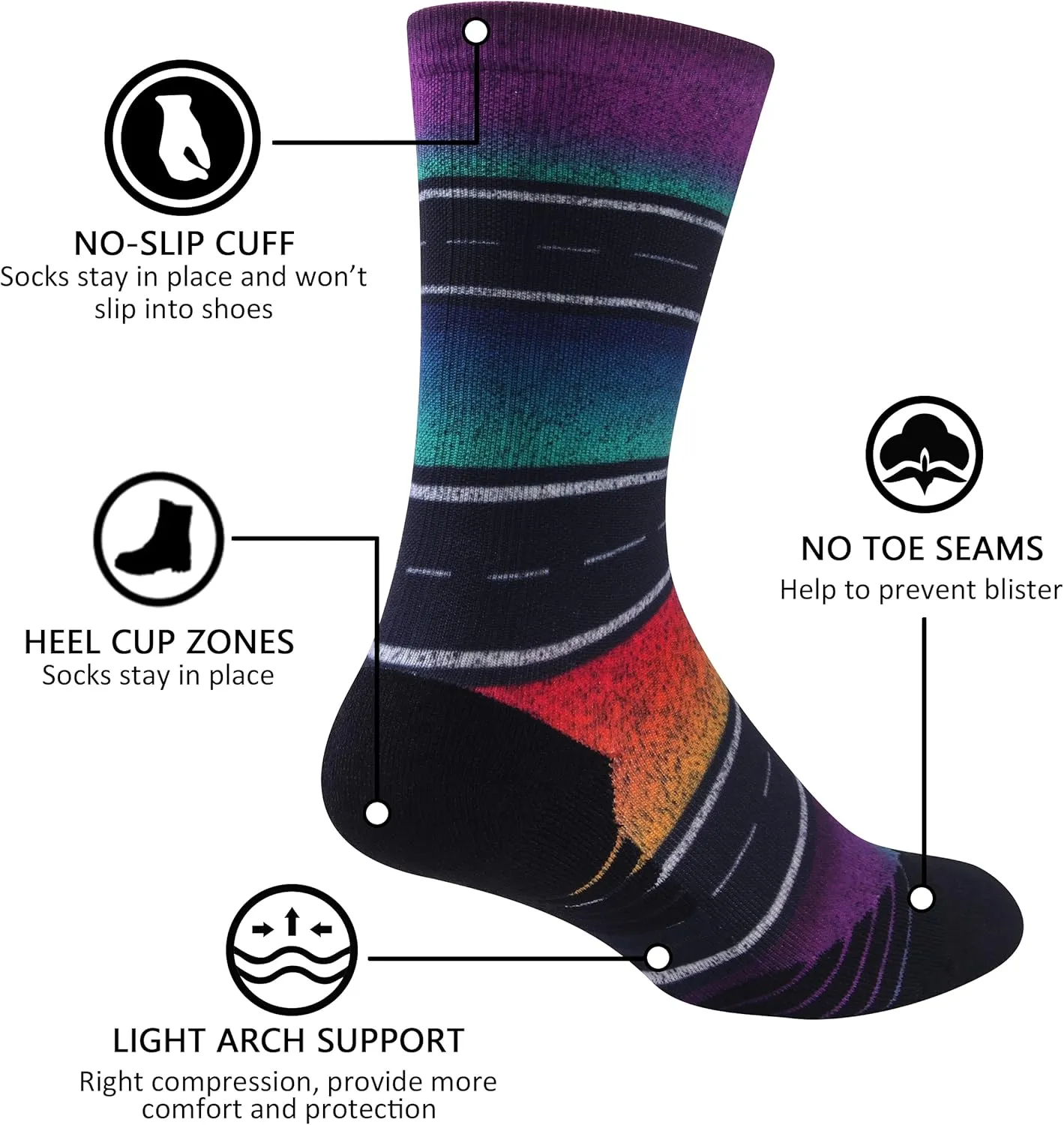 HUSO Unisex Funky Digital Printed Athletic Crew Hiking Cycling Socks 4 Pairs
