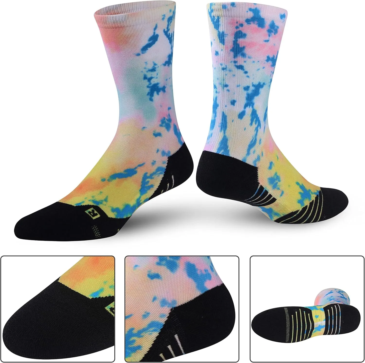 HUSO Unisex Funky Digital Printed Athletic Crew Hiking Cycling Socks 4 Pairs