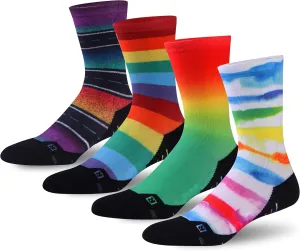 HUSO Unisex Funky Digital Printed Athletic Crew Hiking Cycling Socks 4 Pairs