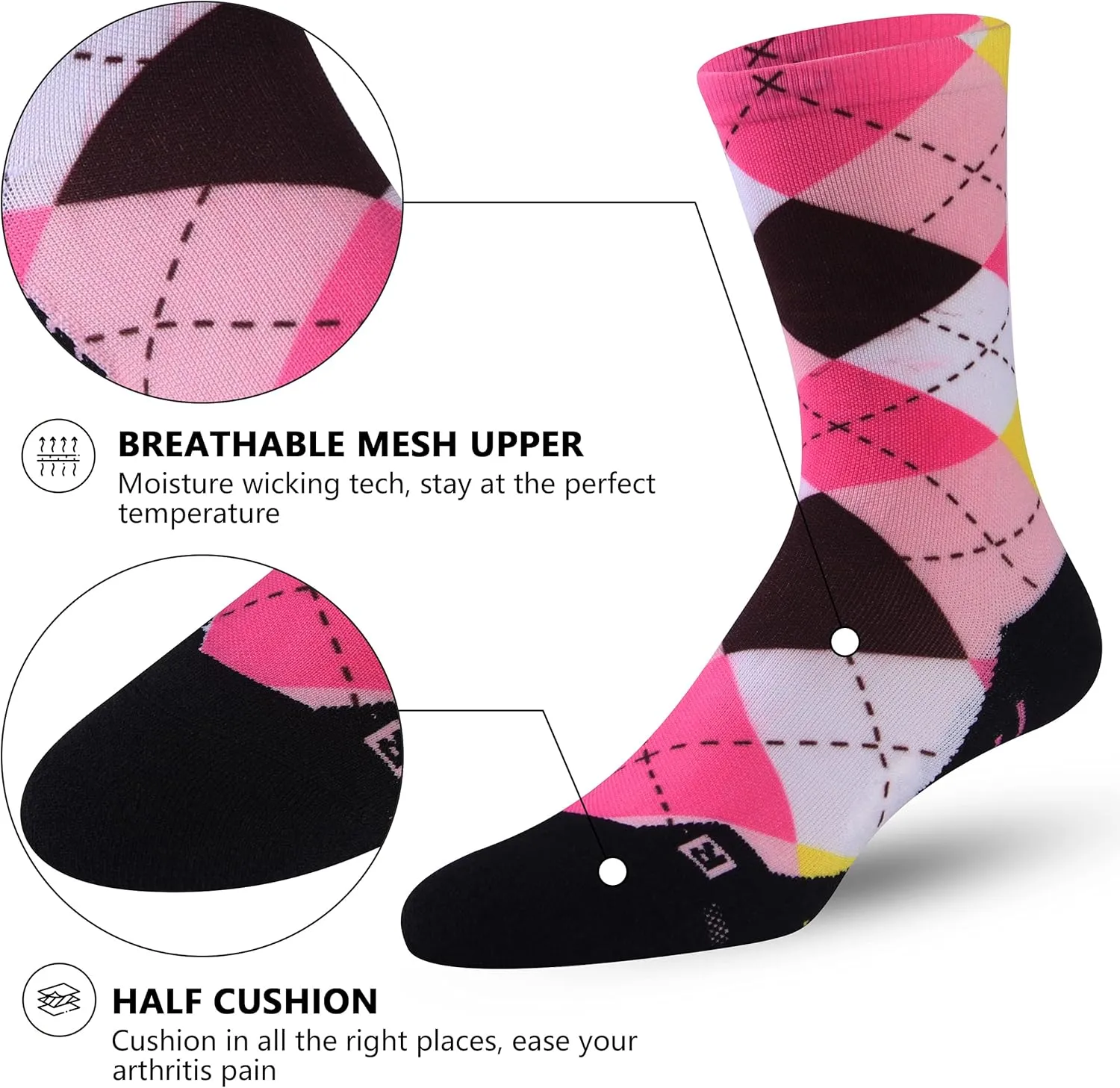 HUSO Unisex Funky Digital Printed Athletic Crew Hiking Cycling Socks 4 Pairs