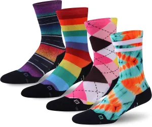 HUSO Unisex Funky Digital Printed Athletic Crew Hiking Cycling Socks 4 Pairs