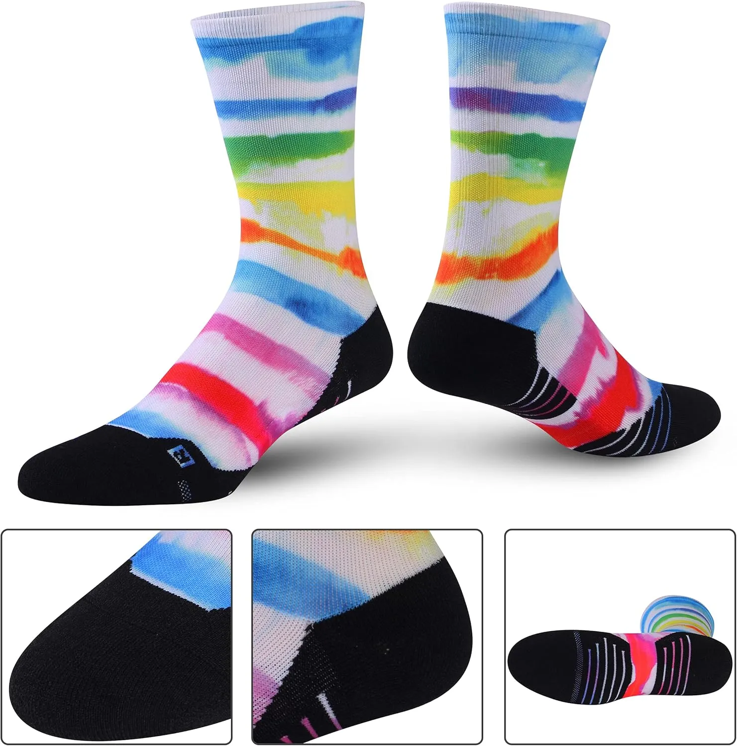 HUSO Unisex Funky Digital Printed Athletic Crew Hiking Cycling Socks 4 Pairs