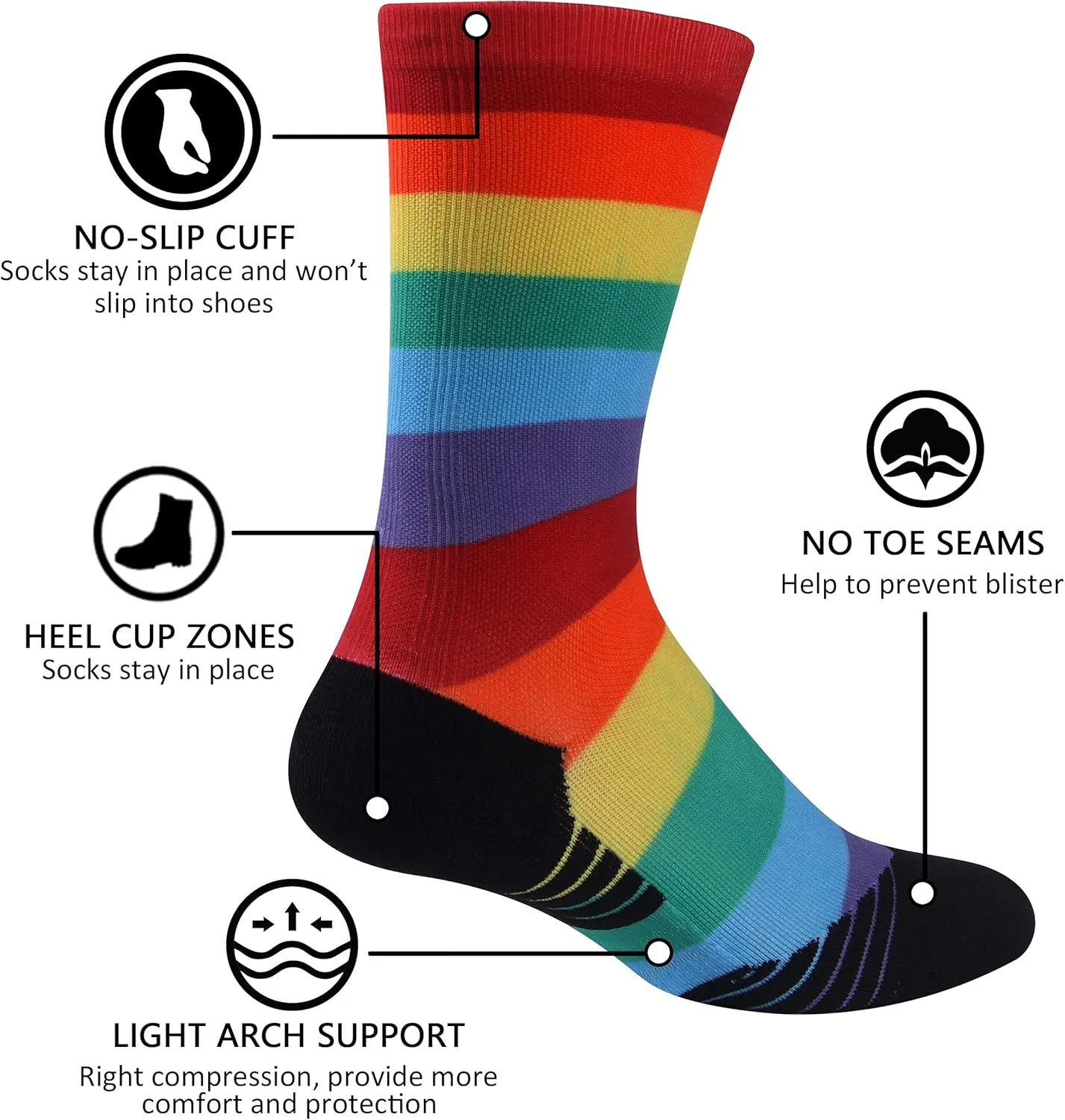 HUSO Unisex Funky Digital Printed Athletic Crew Hiking Cycling Socks 4 Pairs