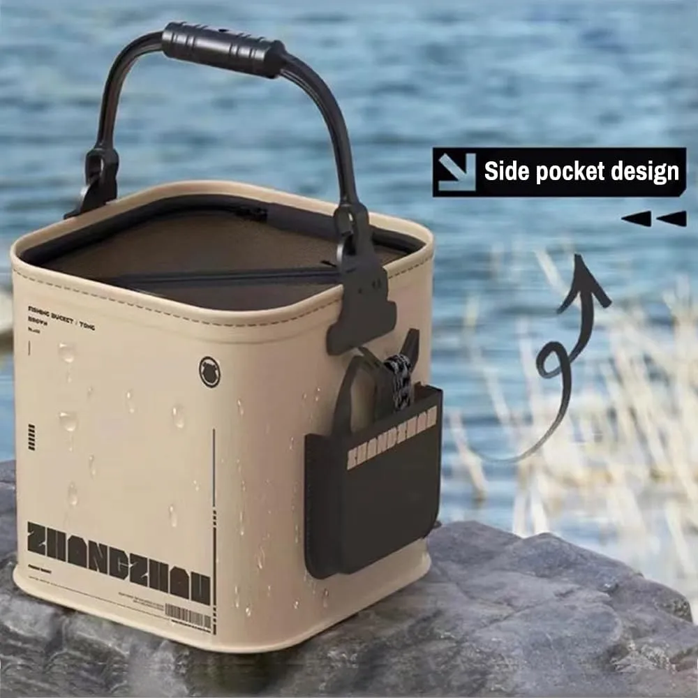 HXBER 8L Collapsible Fishing Bucket Portable Fish Bucket Multifunctional EVA Water Containers with Mesh Lid, Handle and Rope for Outdoor Camping Hiking Fishing Car Washing