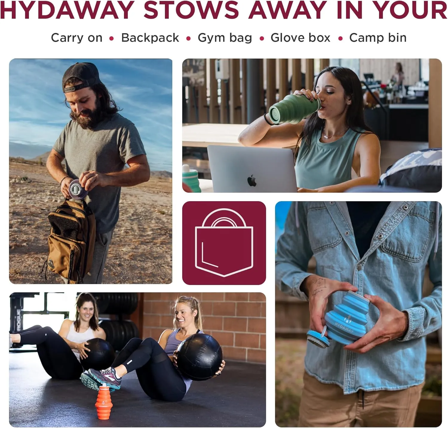 HYDAWAY Collapsible Water Bottle - 17oz I Reusable Water Bottles with Flip Top Lid for Travel, Hiking, Backpacking I Portable & Leakproof, Food-Grade Silicone, BPA Free, Collapses to 1.5”
