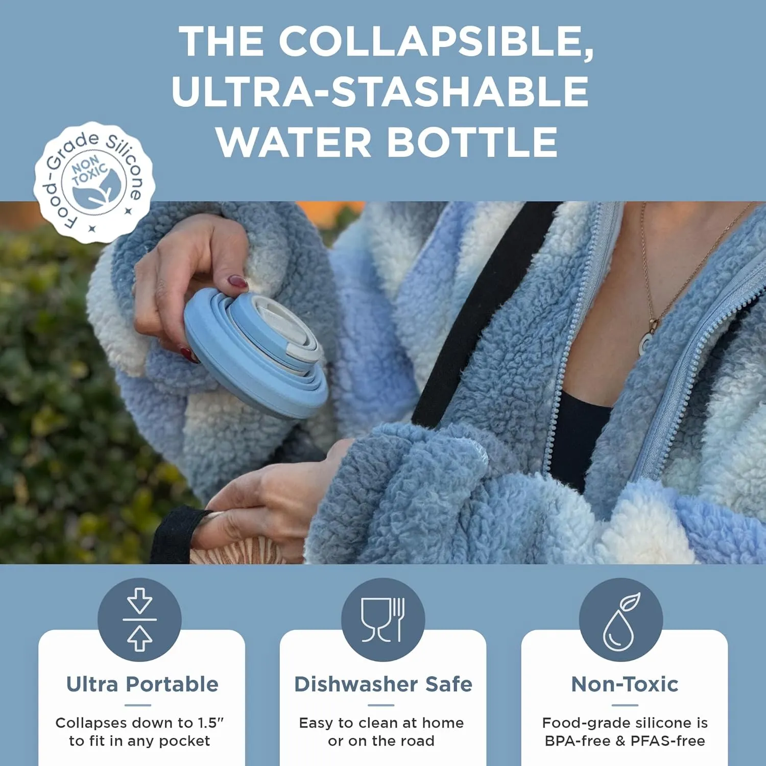 HYDAWAY Collapsible Water Bottle - 17oz I Reusable Water Bottles with Flip Top Lid for Travel, Hiking, Backpacking I Portable & Leakproof, Food-Grade Silicone, BPA Free, Collapses to 1.5”