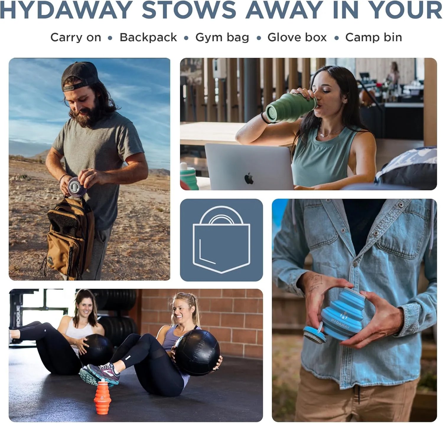 HYDAWAY Collapsible Water Bottle - 17oz I Reusable Water Bottles with Flip Top Lid for Travel, Hiking, Backpacking I Portable & Leakproof, Food-Grade Silicone, BPA Free, Collapses to 1.5”