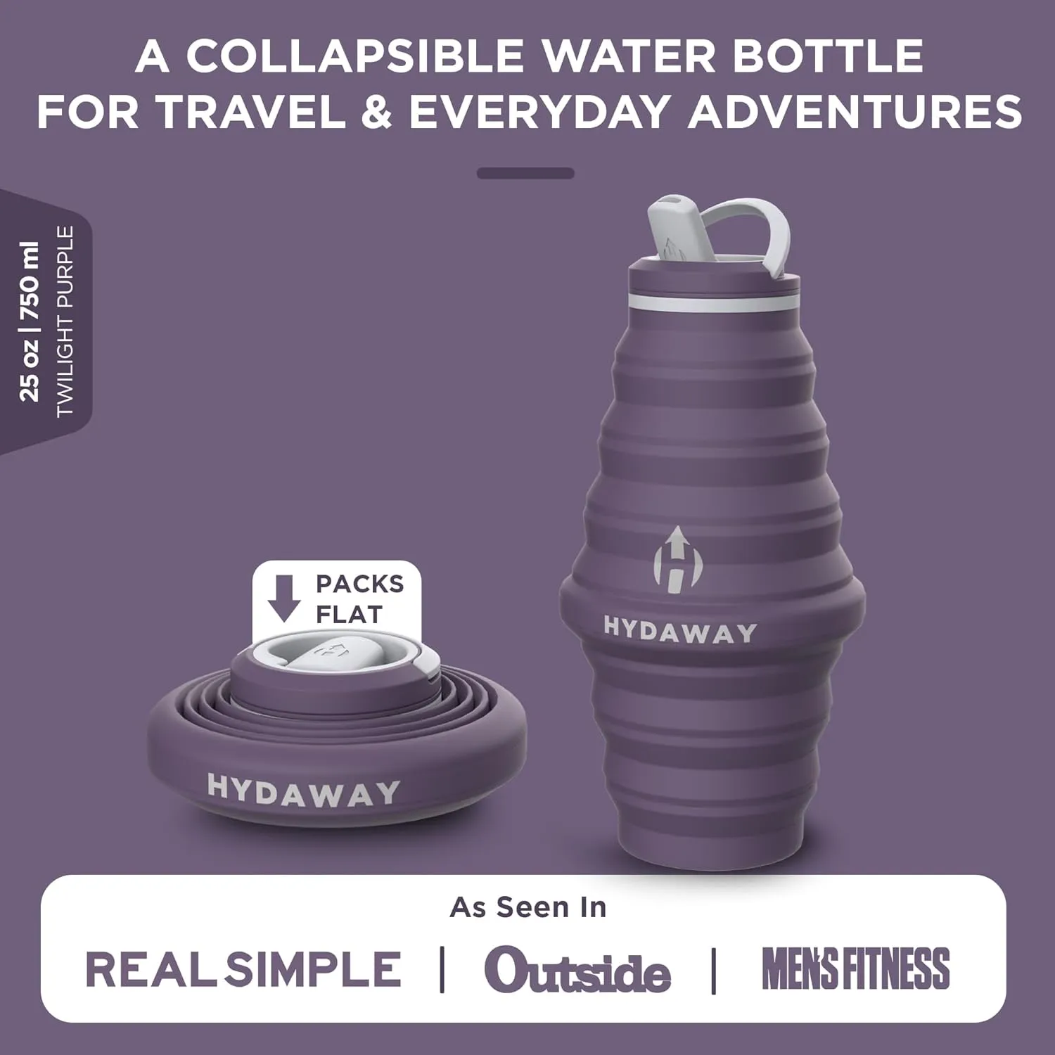 HYDAWAY Collapsible Water Bottle - 25oz I Reusable Water Bottle with Flip Top Lid for Travel, Hiking, Backpacking I Portable & Leakproof, Food-Grade Silicone, BPA Free, Collapses to 1.5”