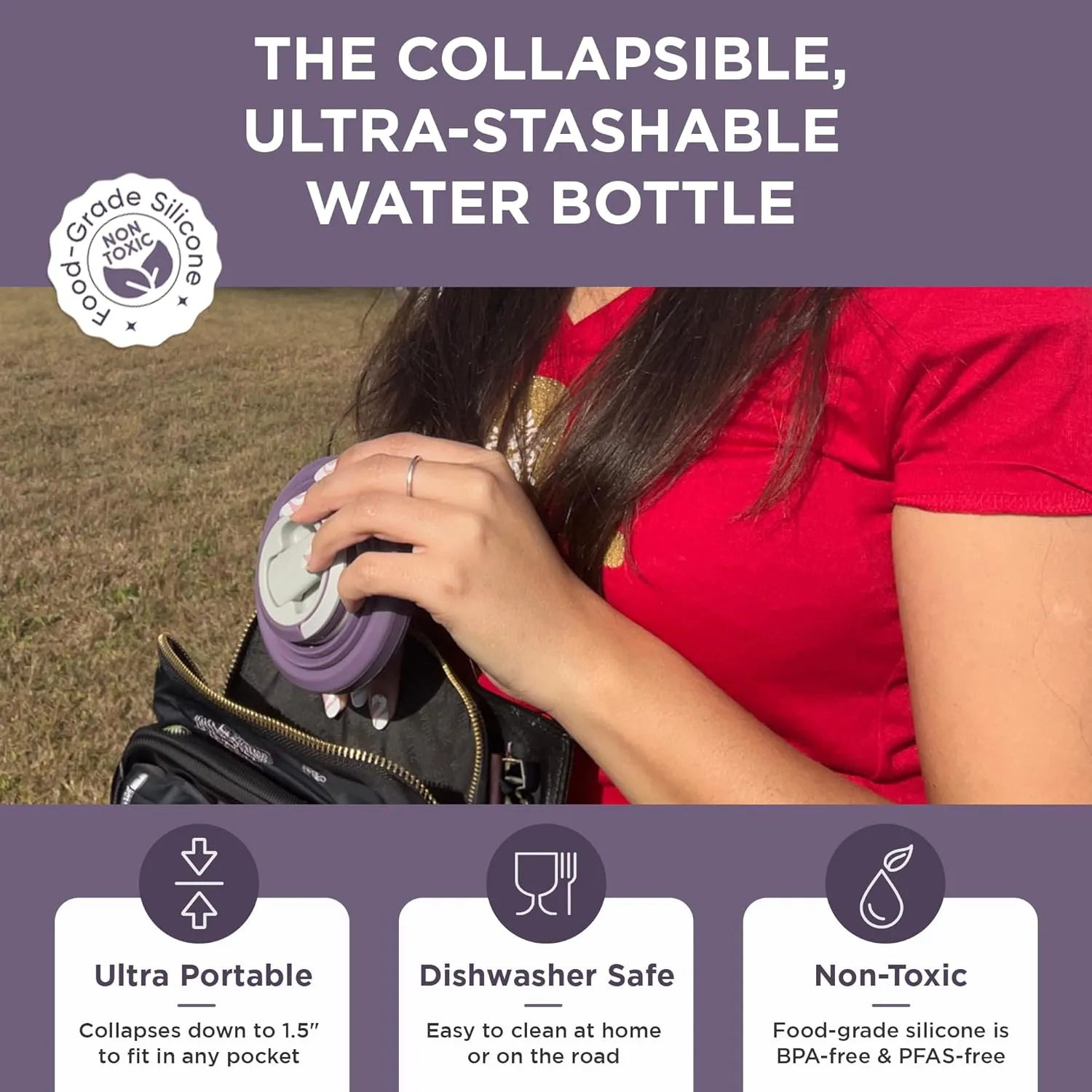 HYDAWAY Collapsible Water Bottle - 25oz I Reusable Water Bottle with Flip Top Lid for Travel, Hiking, Backpacking I Portable & Leakproof, Food-Grade Silicone, BPA Free, Collapses to 1.5”