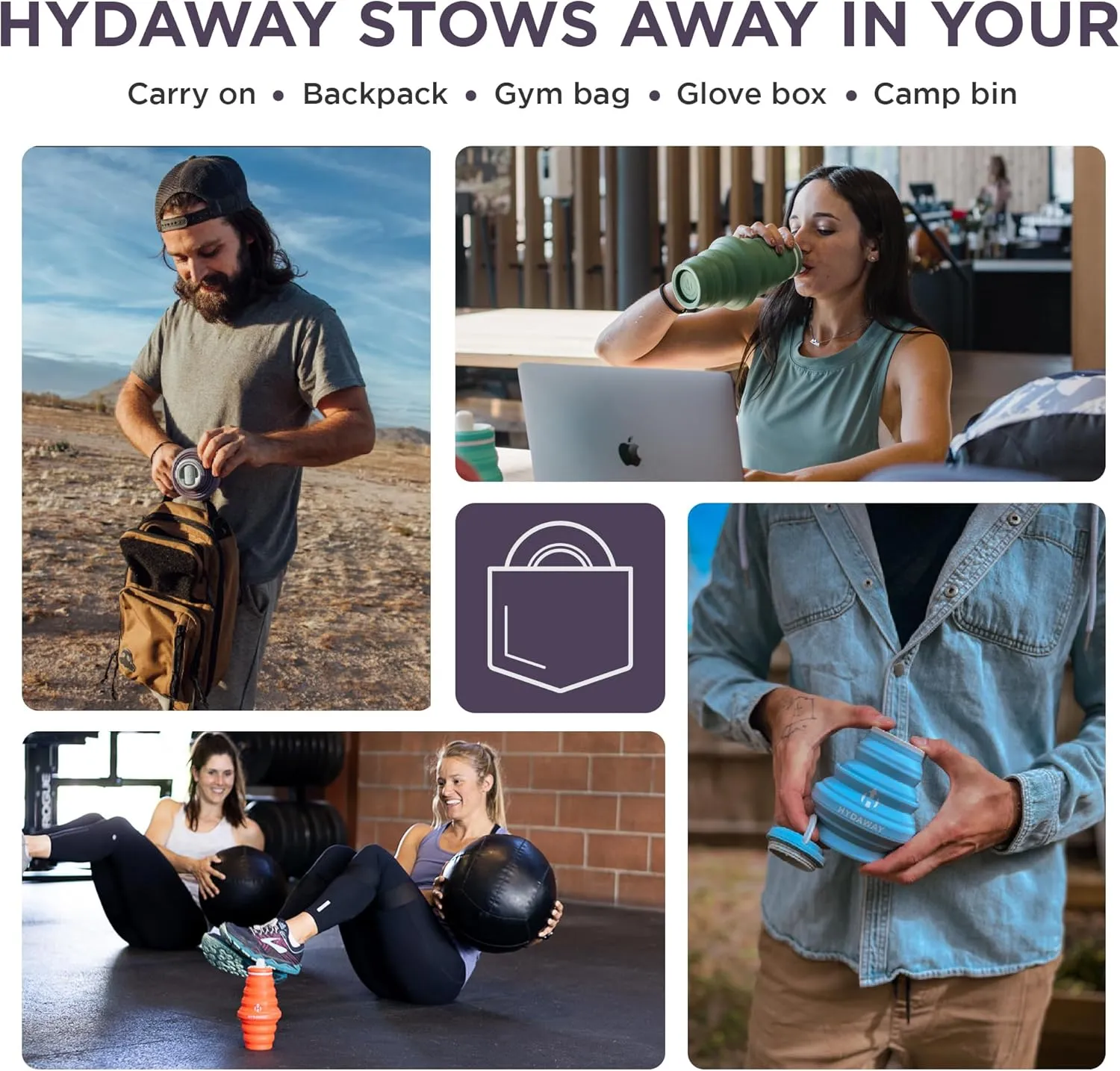HYDAWAY Collapsible Water Bottle - 25oz I Reusable Water Bottle with Flip Top Lid for Travel, Hiking, Backpacking I Portable & Leakproof, Food-Grade Silicone, BPA Free, Collapses to 1.5”