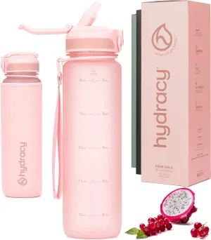 Hydracy Water Bottle with Time Marker -Large BPA Free Water Bottle & No Sweat Sleeve -Leak Proof Gym Bottle with Fruit Infuser Strainer & Times to Drink -Ideal for Fitness Sports & Outdoors