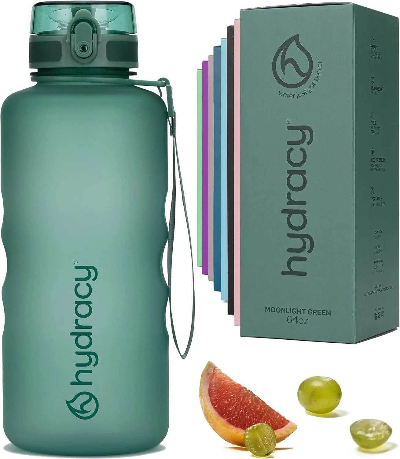 Hydracy Water Bottle with Time Marker -Large BPA Free Water Bottle & No Sweat Sleeve -Leak Proof Gym Bottle with Fruit Infuser Strainer & Times to Drink -Ideal for Fitness Sports & Outdoors