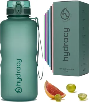 Hydracy Water Bottle with Time Marker -Large BPA Free Water Bottle & No Sweat Sleeve -Leak Proof Gym Bottle with Fruit Infuser Strainer & Times to Drink -Ideal for Fitness Sports & Outdoors