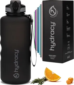 Hydracy Water Bottle with Time Marker -Large BPA Free Water Bottle & No Sweat Sleeve -Leak Proof Gym Bottle with Fruit Infuser Strainer & Times to Drink -Ideal for Fitness Sports & Outdoors