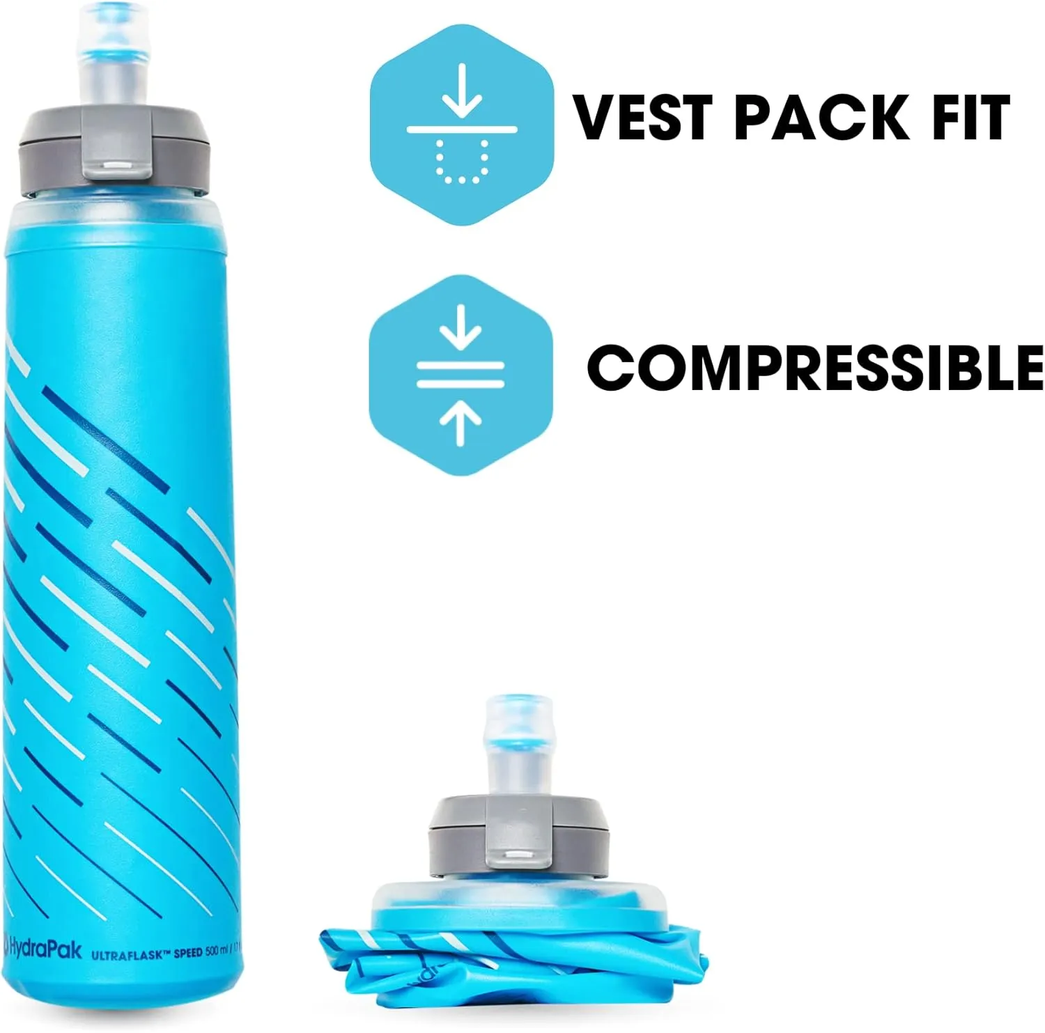 HydraPak UltraFlask Speed 500ml 2-Pack (500 ml/17 oz), Malibu Blue & Bite Valve Replacement Sheath - for Hydration Reservoir Soft Flask - 2 Pack, Clear (A181)