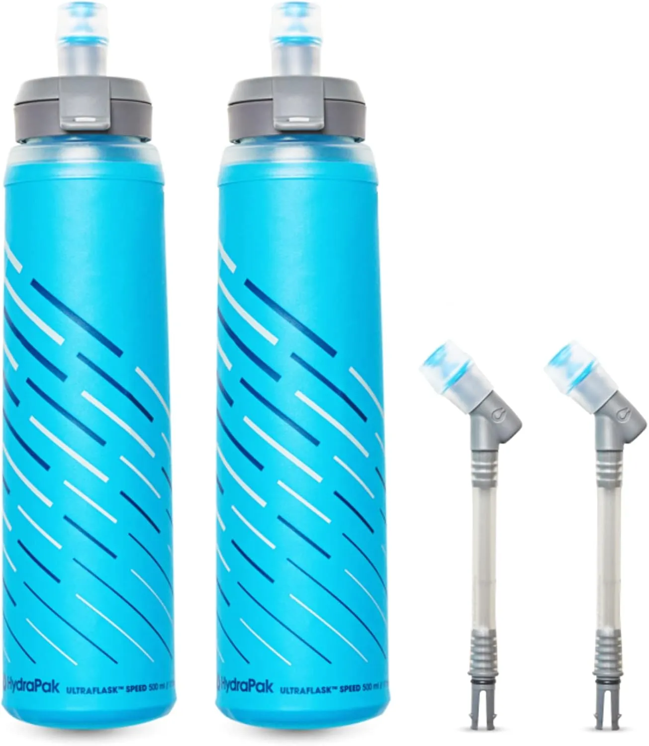HydraPak UltraFlask Speed 500ml 2-Pack (500 ml/17 oz), Malibu Blue & Bite Valve Replacement Sheath - for Hydration Reservoir Soft Flask - 2 Pack, Clear (A181)