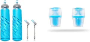 HydraPak UltraFlask Speed 500ml 2-Pack (500 ml/17 oz), Malibu Blue & Bite Valve Replacement Sheath - for Hydration Reservoir Soft Flask - 2 Pack, Clear (A181)