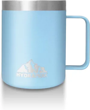 Hydrapeak 14oz Insulated Travel Mug with Splash Proof Lid, Stainless Steel, BPA-Free Double Walled, Camper Coffee Mug for Men and Women (Cloud)