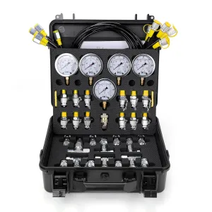 Hydraulic Pressure Test Kit, 600bar /10000psi / 60Mpa 5 Gauges 13 Test Couplings 14 Tee Connectors 5 Test Hoses, Hydraulic Test Gauge kit for Excavator Construction Machinery (5 Gauges)