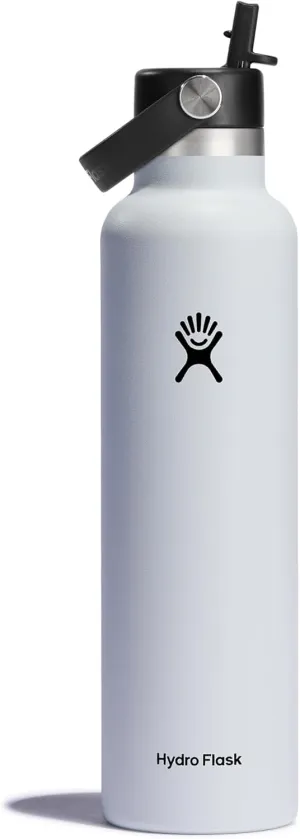 Hydro Flask 24 Oz Stainless Steel Standard Mouth Water Bottle with Flex Straw Cap and Double-Wall Vacuum Insulation