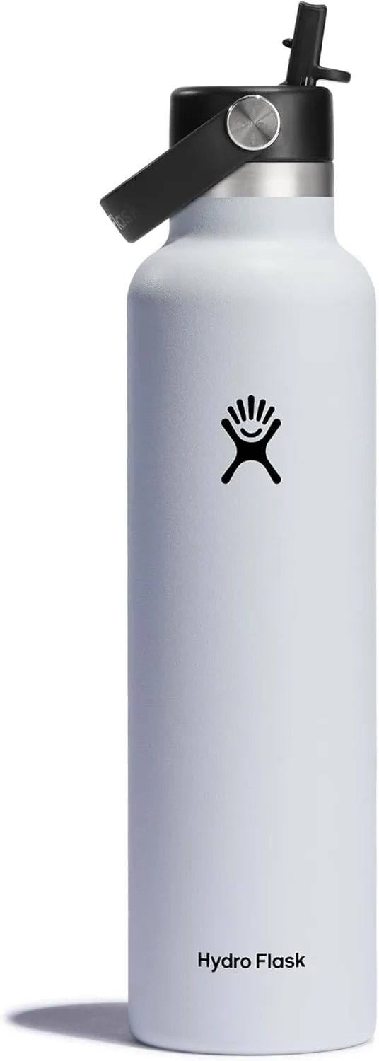 Hydro Flask 24 Oz Stainless Steel Standard Mouth Water Bottle with Flex Straw Cap and Double-Wall Vacuum Insulation
