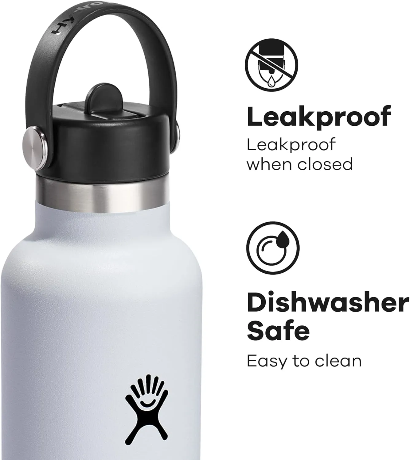 Hydro Flask 24 Oz Stainless Steel Standard Mouth Water Bottle with Flex Straw Cap and Double-Wall Vacuum Insulation