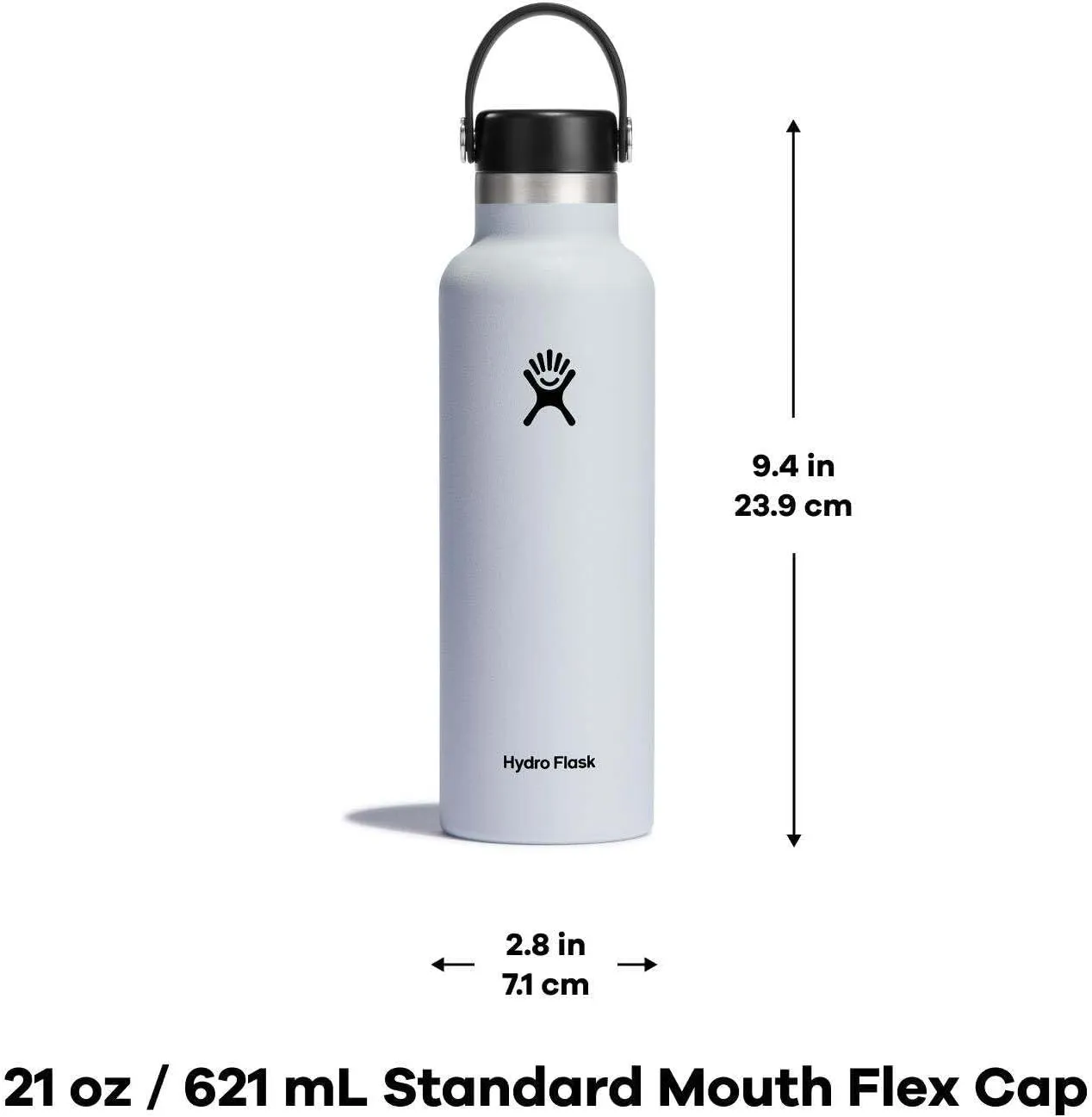 Hydro Flask Stainless Steel Standard Mouth Water Bottle with Flex Cap and Double-Wall Vacuum Insulation