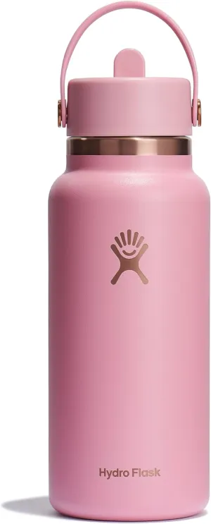 Hydro Flask Water Bottle - Insulated Stainless Steel - Wide Straw Lid, Non Spill, Leakproof in 32 Oz Pink Primrose Gold