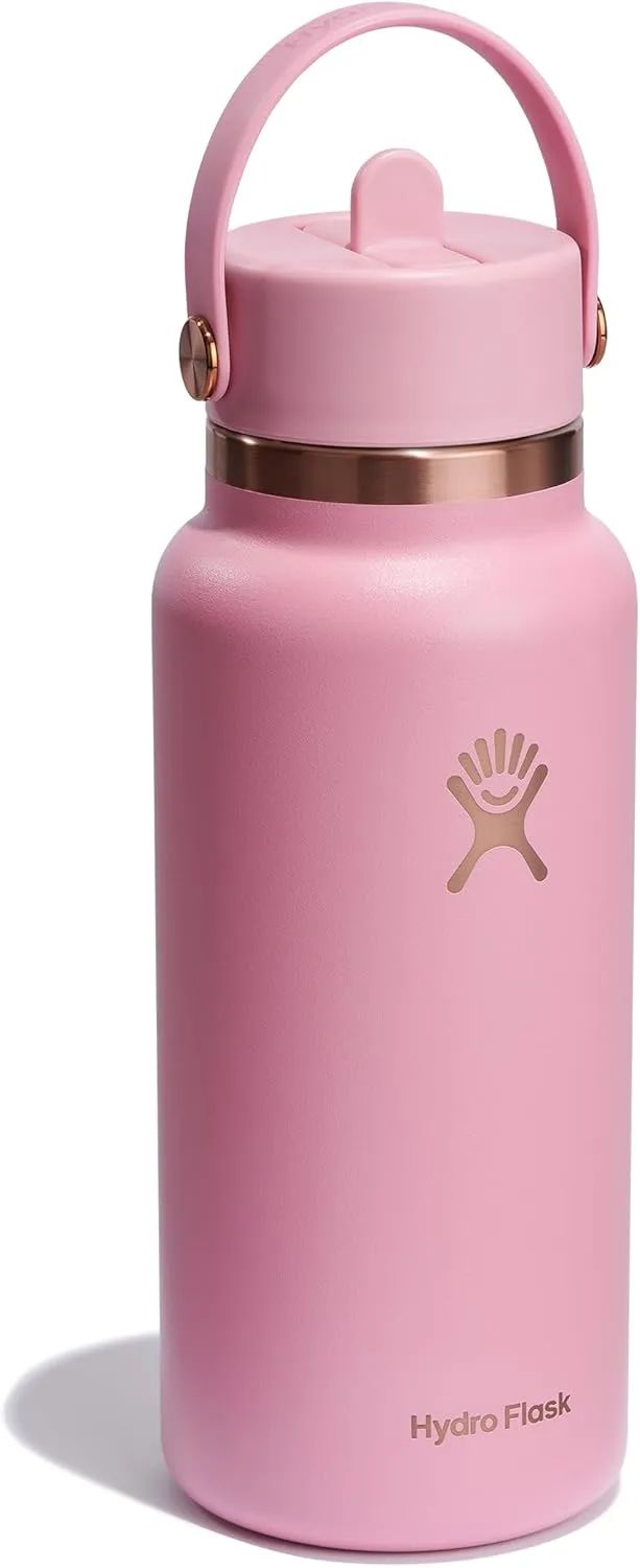 Hydro Flask Water Bottle - Insulated Stainless Steel - Wide Straw Lid, Non Spill, Leakproof in 32 Oz Pink Primrose Gold