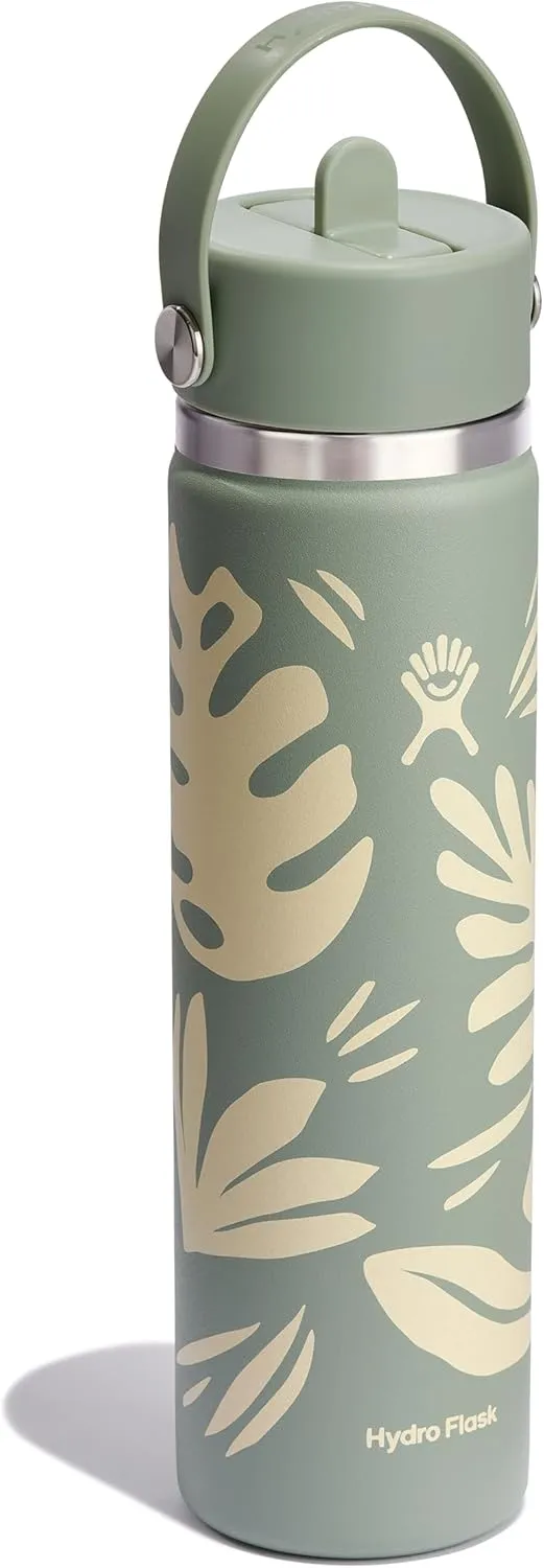HYDRO FLASK Wide Mouth vacuum insulated stainless steel water bottle with leakproof closeable straw lid for cold water drinks, sports, travel, car and school