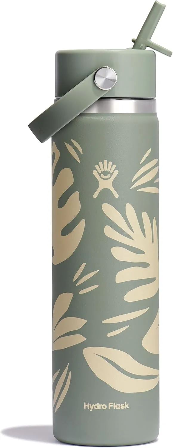 HYDRO FLASK Wide Mouth vacuum insulated stainless steel water bottle with leakproof closeable straw lid for cold water drinks, sports, travel, car and school