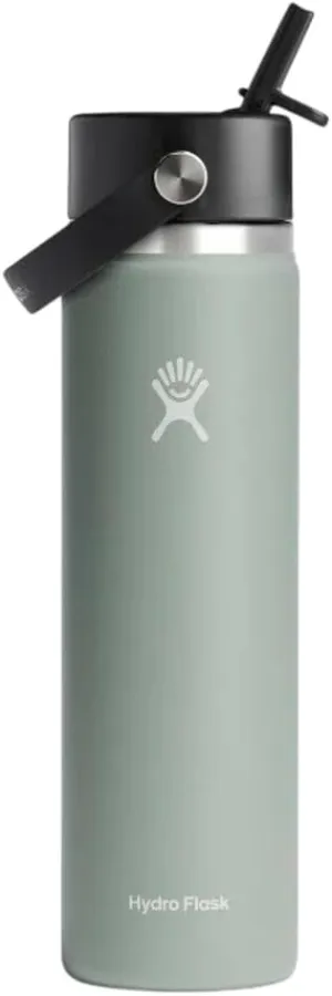 HYDRO FLASK Wide Mouth vacuum insulated stainless steel water bottle with leakproof closeable straw lid for cold water drinks, sports, travel, car and school