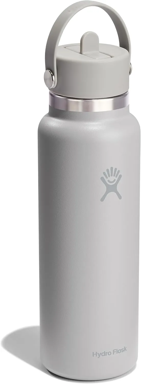 HYDRO FLASK Wide Mouth vacuum insulated stainless steel water bottle with leakproof closeable straw lid for cold water drinks, sports, travel, car and school