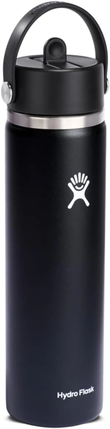 HYDRO FLASK Wide Mouth vacuum insulated stainless steel water bottle with leakproof closeable straw lid for cold water drinks, sports, travel, car and school