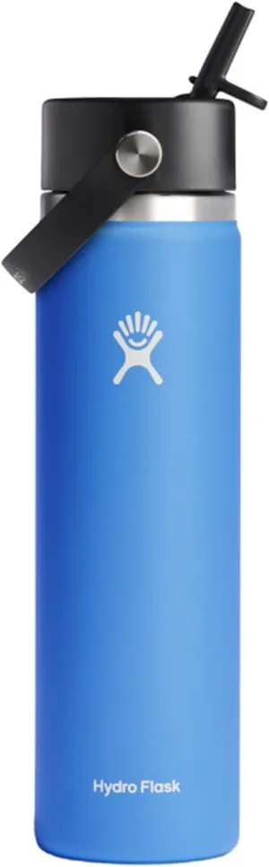 HYDRO FLASK Wide Mouth vacuum insulated stainless steel water bottle with leakproof closeable straw lid for cold water drinks, sports, travel, car and school